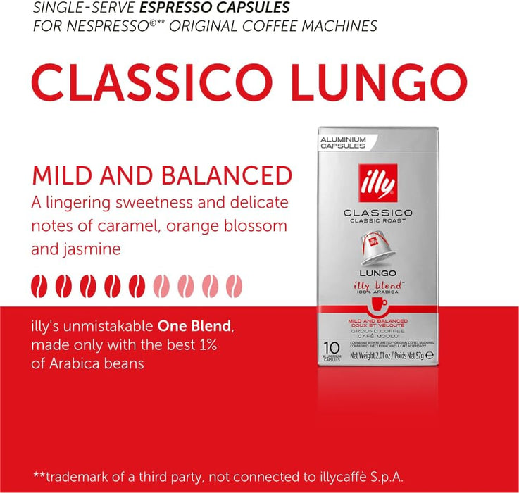 Classico Lungo Roast Coffee - Compatible Capsules (Pack of 4)