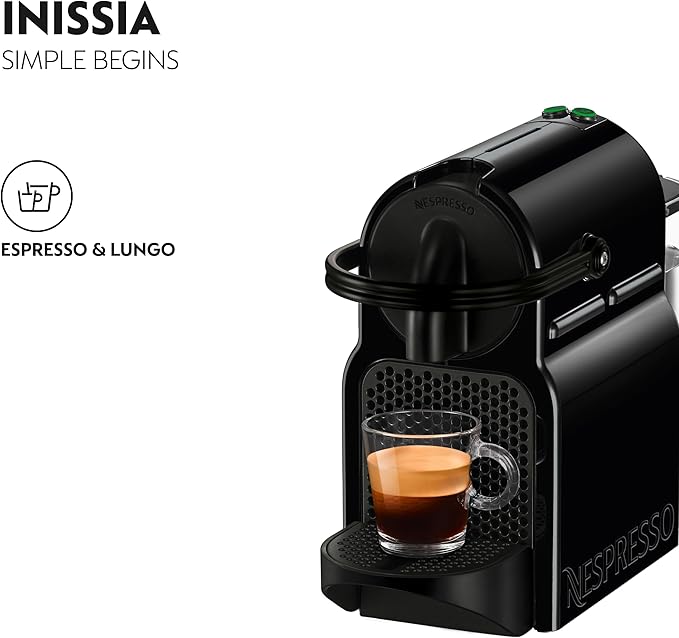 Nespresso Inissia and Aeroccino Bundle Coffee Machine - Automatic Brewing System, Black Finish, UAE Version