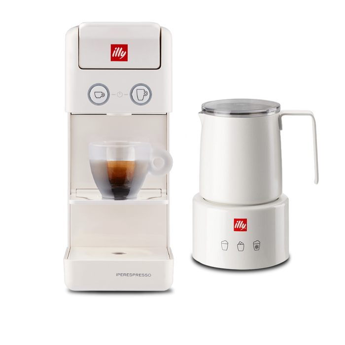 ILLY Y3.3 iperEspresso Coffee Machine (White) + illy Electric Induction Milk Frother (White)