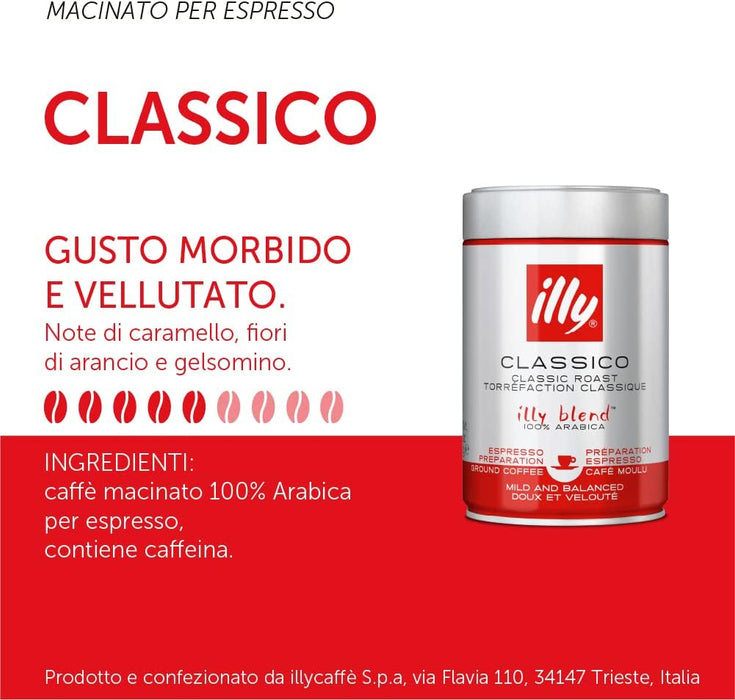 illy Classico Roast Ground Coffee Espresso Preparation 250g