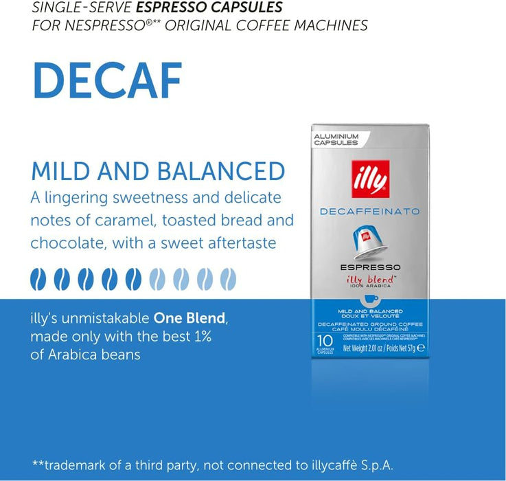 Illy Espresso Decaffeinato- Medium Roast - Nespresso Compatible Capsules